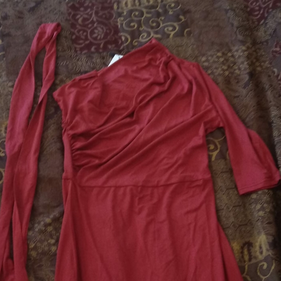 CBR Rose colored dress off shoulder 1 sleeve - Picture 8 of 16